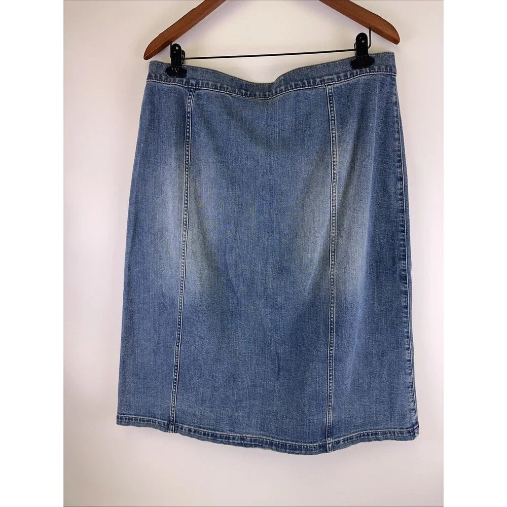 Express Jeans Denim Midi Skirt Button Front A-line Western Country Boho Women 14